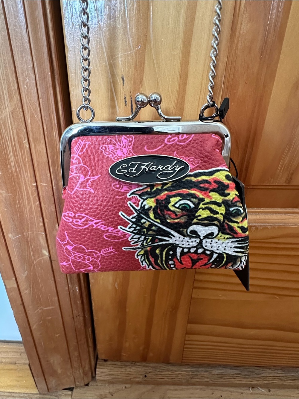 Ed Hardy Coral Pink Tiger Kiss-Lock Crossbody